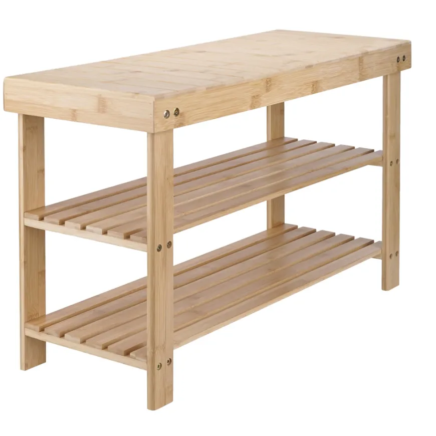 Bambusbænk m/2 hylder 70 x 25 x 45 cm