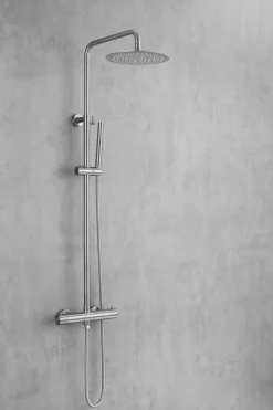 Brusesæt m/termostat Ø250 mm børstet stål