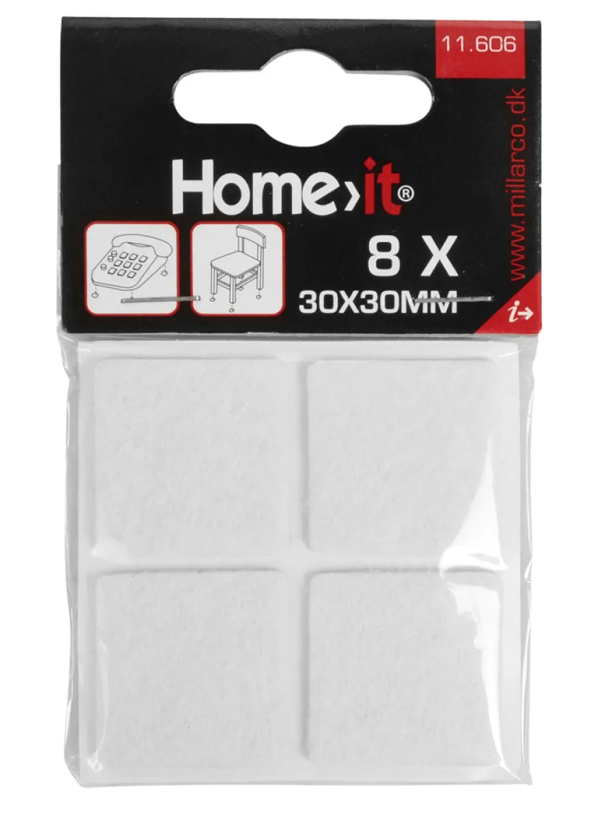 Filtpuder selvklæbende 30 x 30 mm hvid - 8 stk.