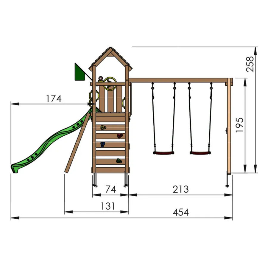 Jungle Gym Safari legetårn m/grøn rutsjebane & gynger grøn