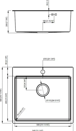 Køkkenvask messingfinish 540 x 500 mm