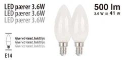 LED-pære kerte 3,6 W E14 2-pk.