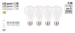 LED-pære standard 7,3 W E27 4-pk.