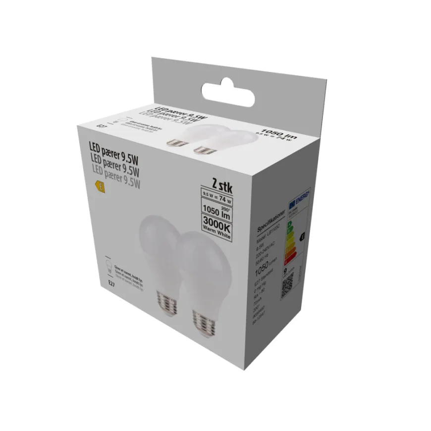 LED-pære standard 9,5 W E27 2-pk.