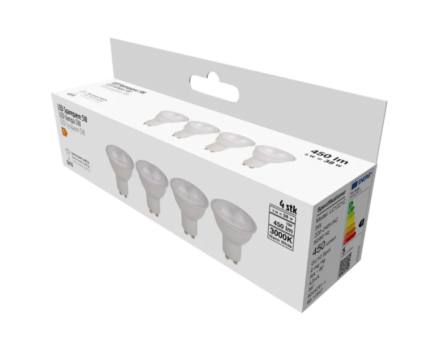 LED-spotpære GU10 5 W LED SMD 4-pk.