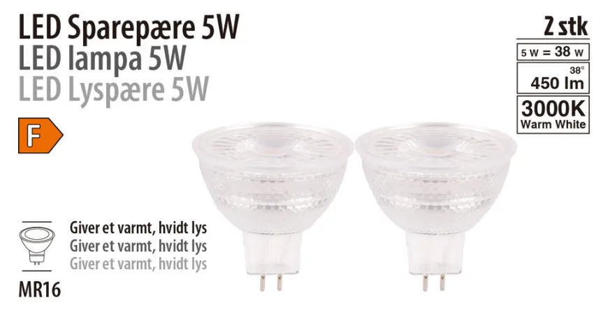 LED-spotpære 5 W GU5,3 2-pk.