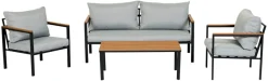 Loungesæt Tokyo 4 dele sort/grå/teak - Sunlife®