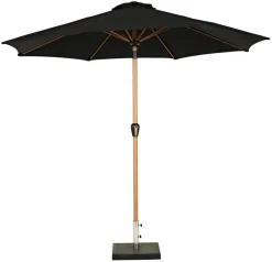 Markedsparasol Stockholm Ø300 cm sort/teak m/krank - Sunlife®