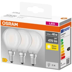 Osram LED Base kronepære E14 4 W 3-pk.