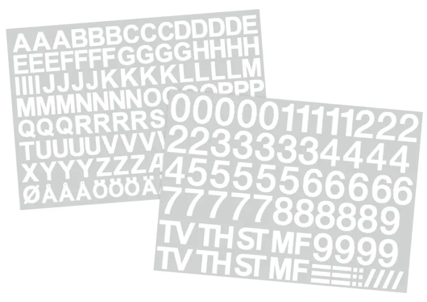 Postkassestickers med tal og bogstaver hvid