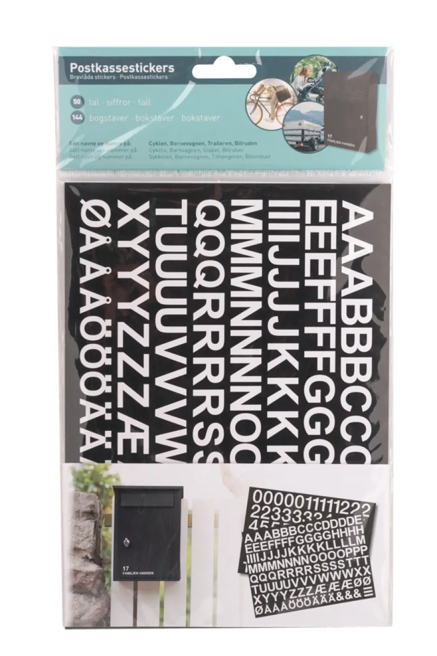 Postkassestickers med tal og bogstaver hvid