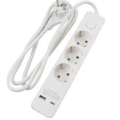 3-Stikdåse med USB-opladning hvid - Elworks