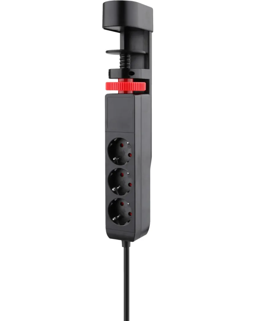 3-stikdåse m/klemme, schuko, USB og afbryder sort 1,4 meter - Elworks