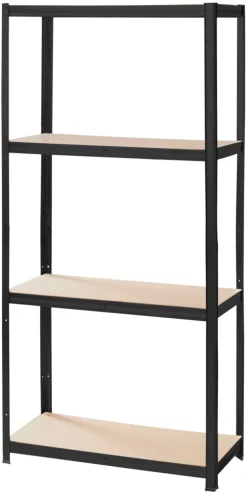 Stålreol sort m/4 hylder 90 x 190 x 40 cm