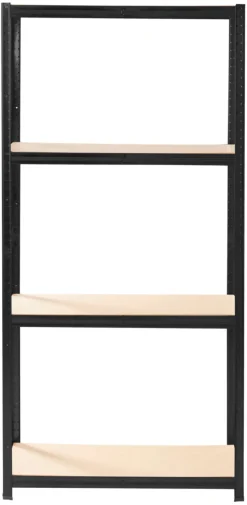 Stålreol sort m/4 hylder 90 x 190 x 40 cm