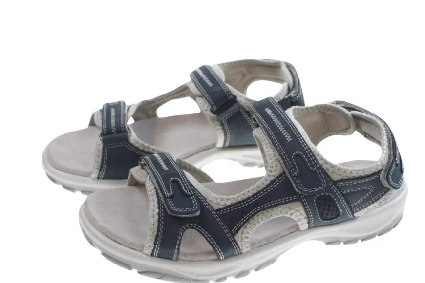 Trekkingsandaler dame denimfarvet læder str. 41
