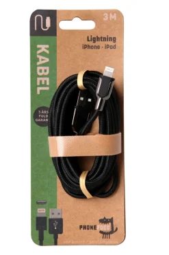 USB-A til lightning kabel - 3 meter